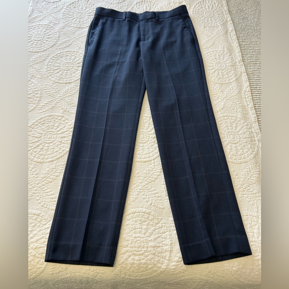 Perry Ellis portfolio slim fit Men's Navy windowpane Blue dress Pants 30x30